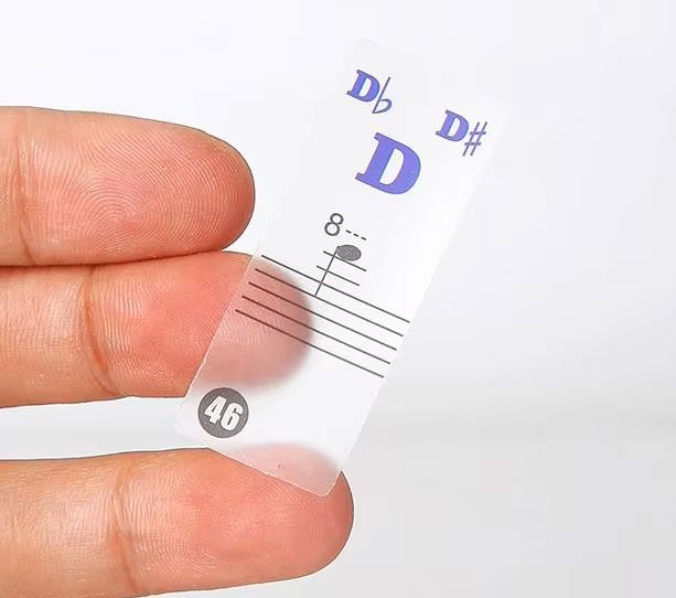 Removable paper-based piano key labels