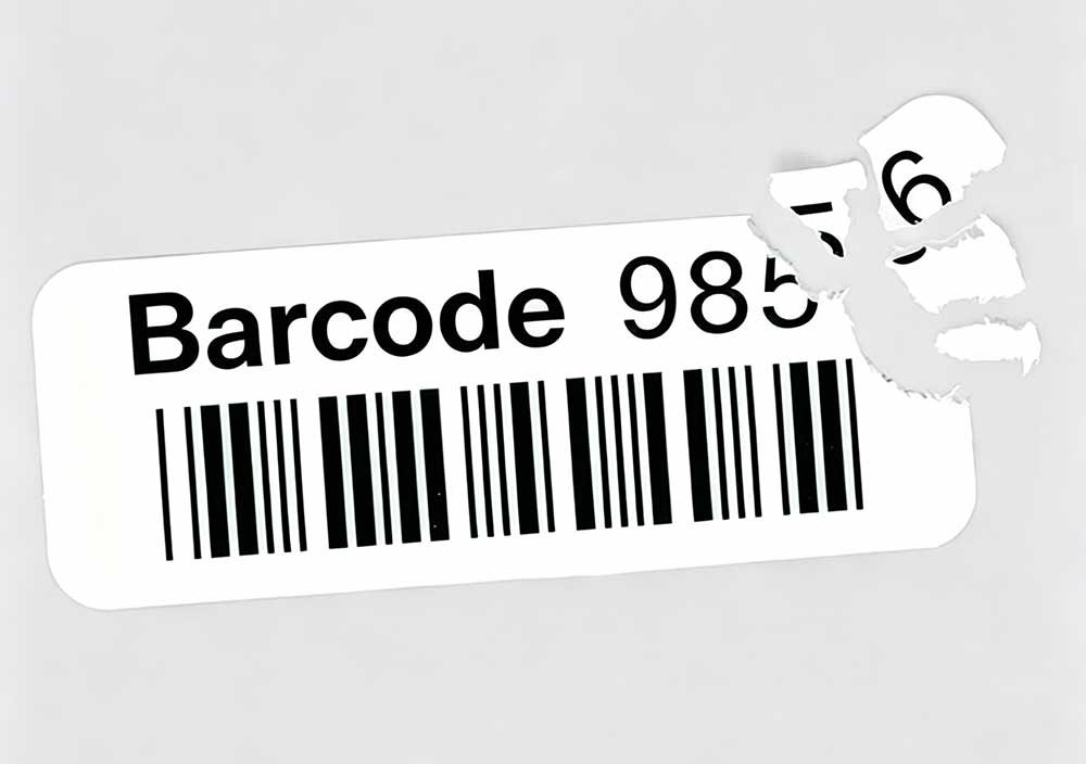 Broken Destructible Tamper Proof Security Labels with Barcodes