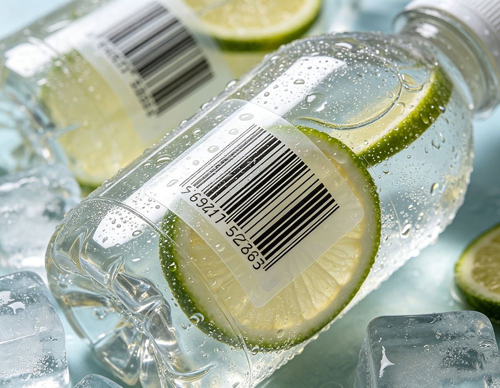 Transparentes Barcode-Etikett für Flaschen