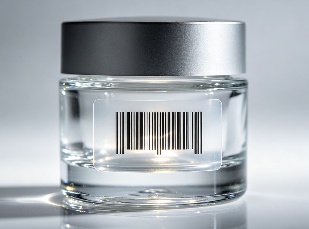 Transparentes Barcode-Etikett für klare Behälter